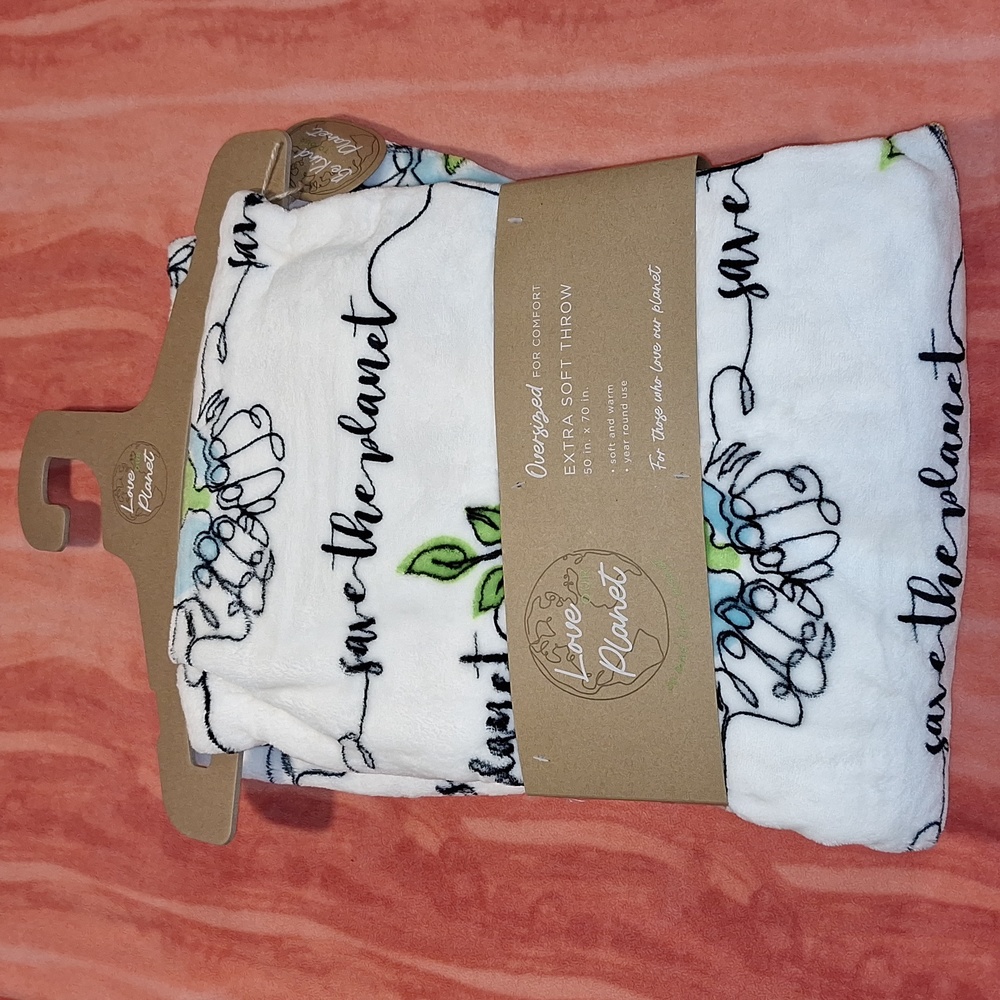 🌎 SAVE THE PLANET oversized 50"x70" throw blanket by Love Our Planet. Earth Day
